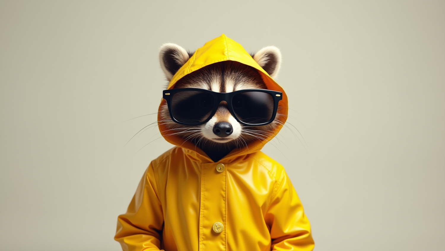 Stylish Raccoon in Yellow Raincoat