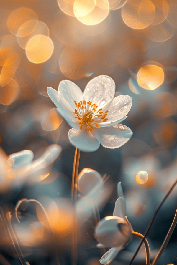 Ethereal White Flower in Golden Light