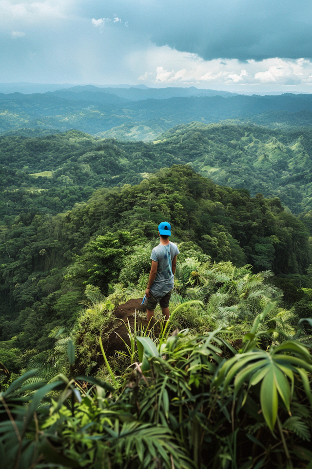 Man Overlooking Lush Green Hills