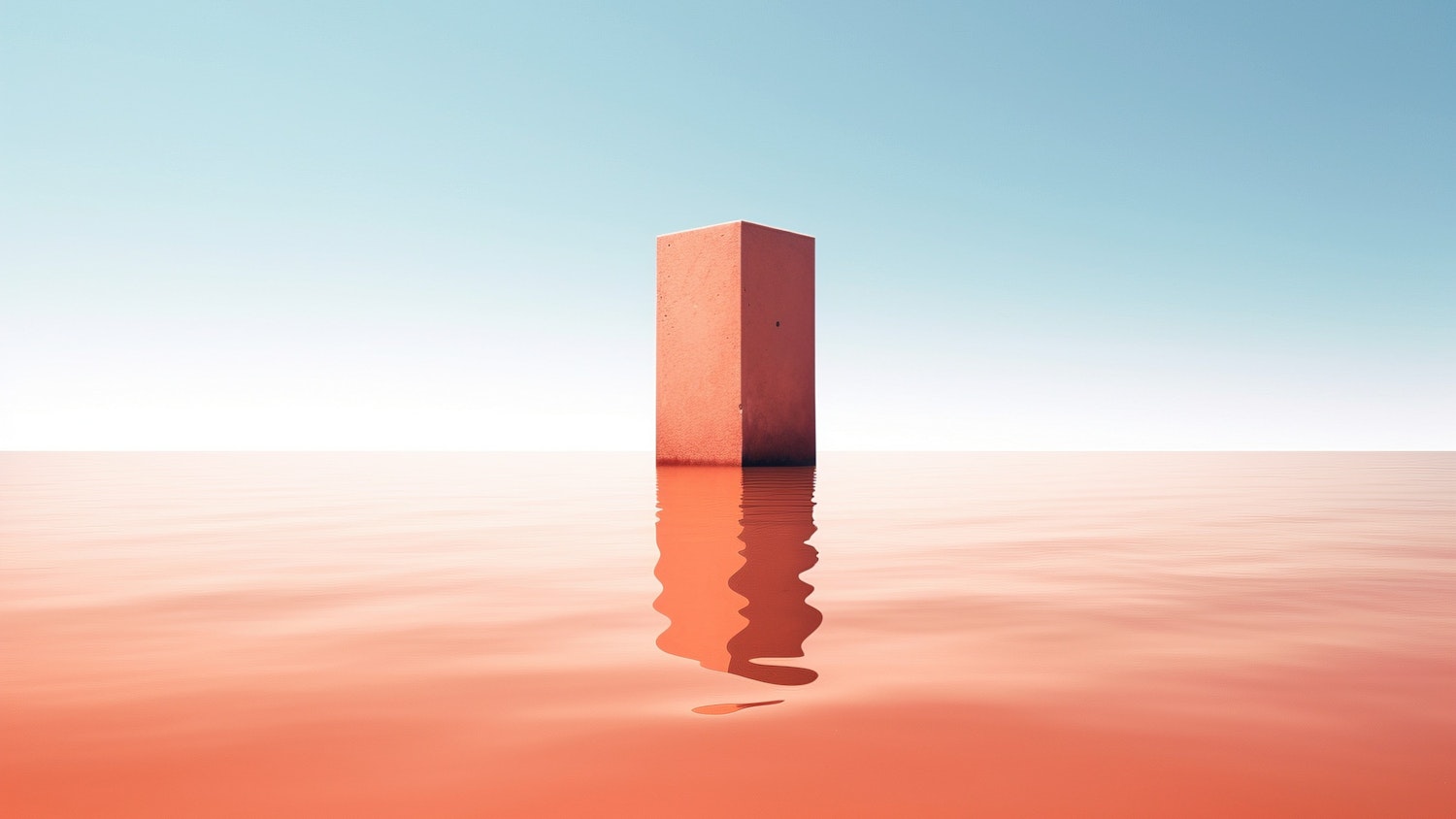 Monolithic Block in Pink Hued Waterscape