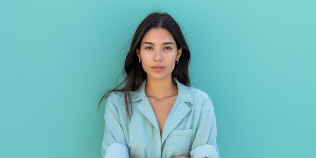 Serene Woman with Turquoise Background