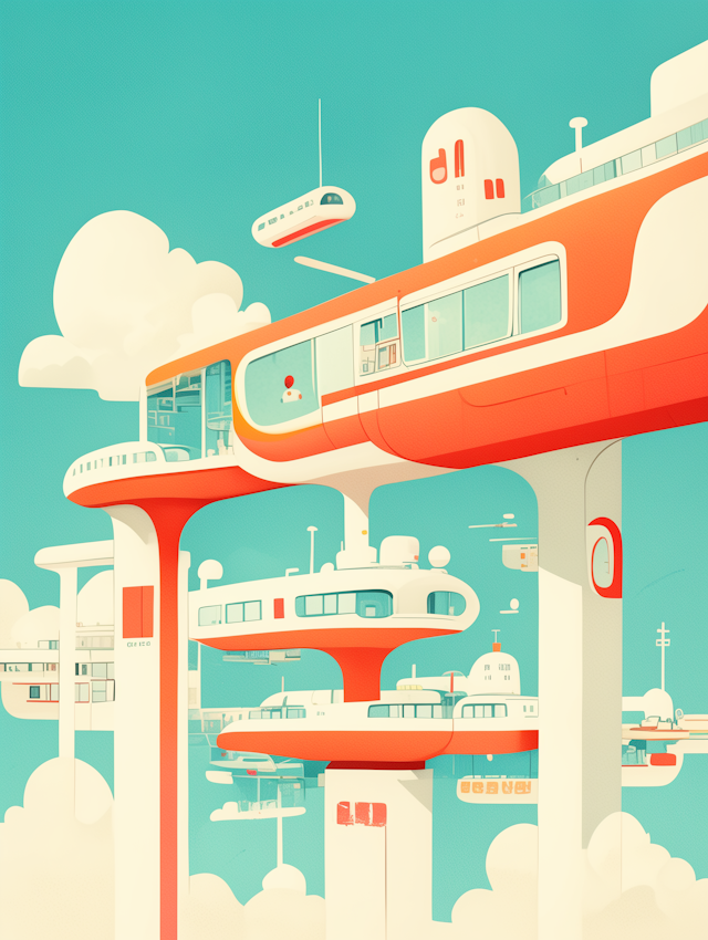 Futuristic Cityscape with Elevated Structures