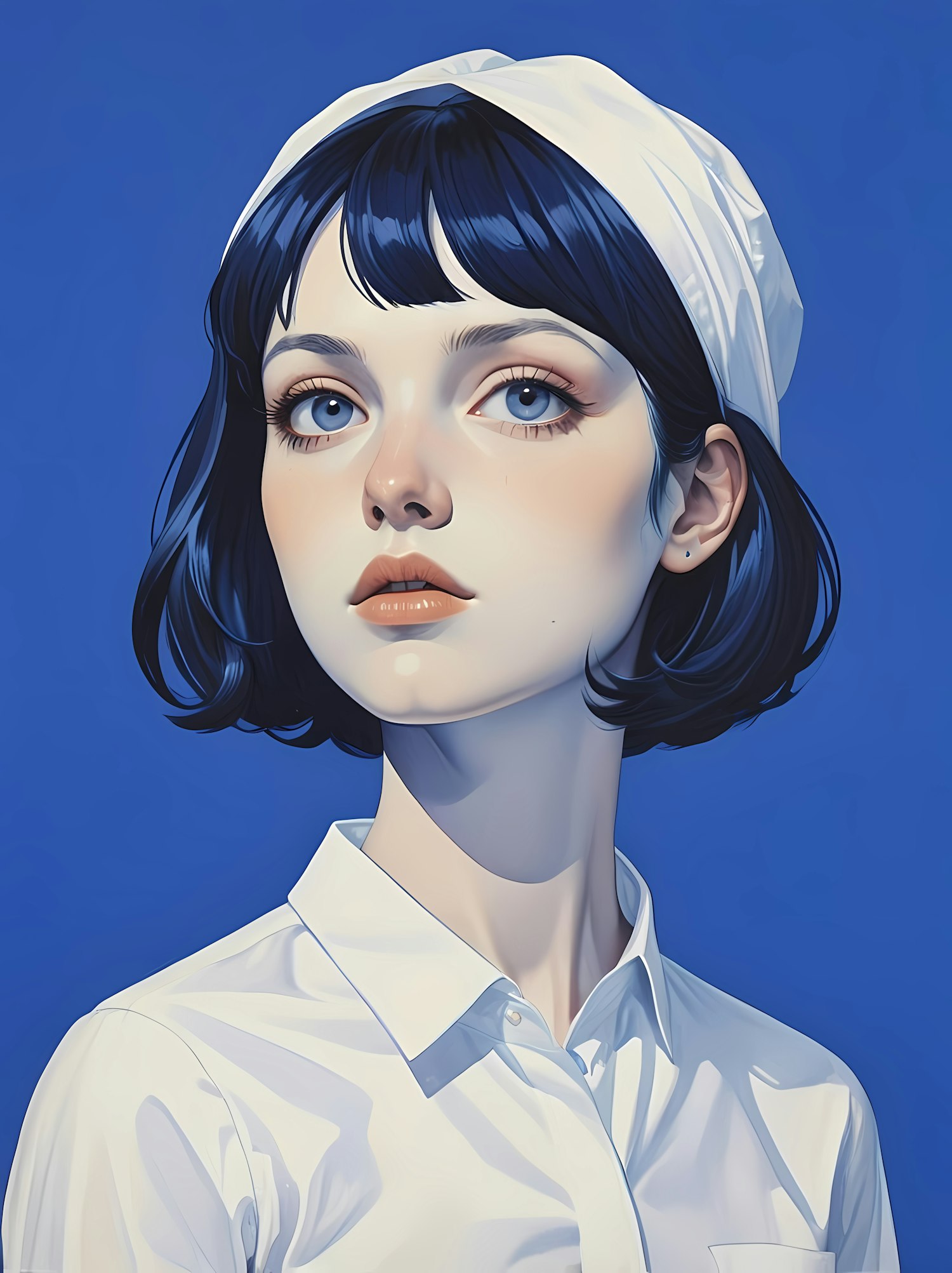 Portrait of a Young Woman with Blue Hair