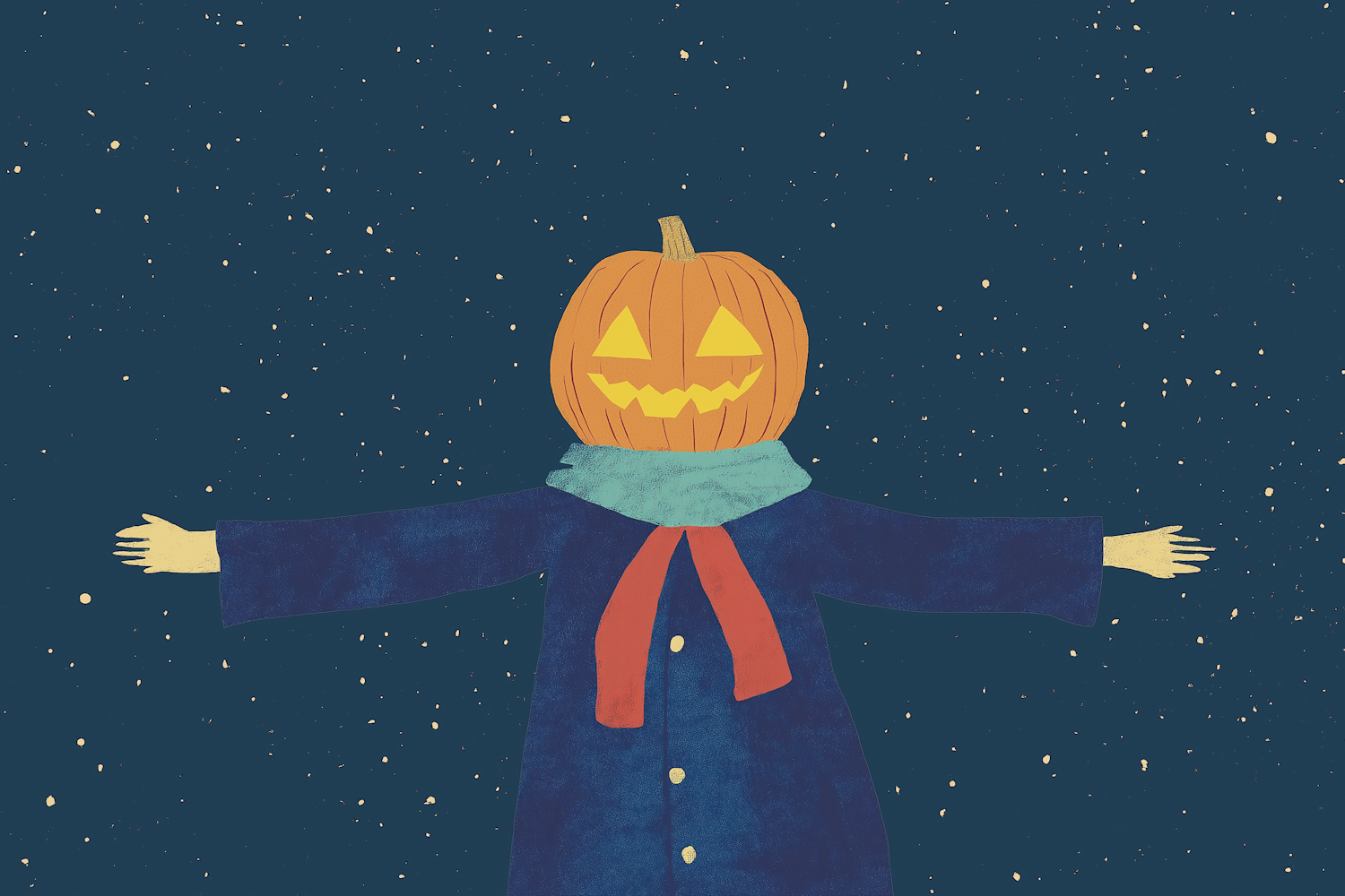 Pumpkin Head Figure on Starry Night