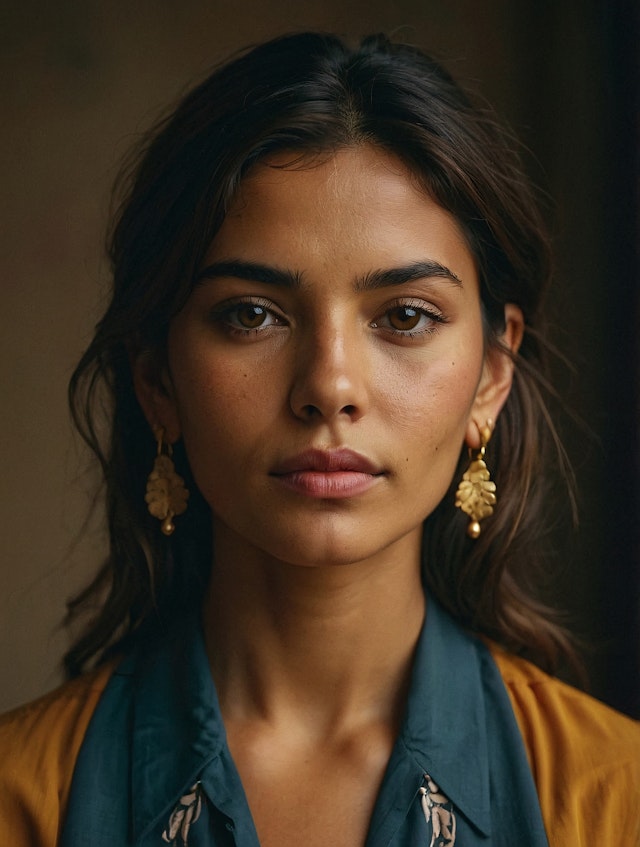 Portrait of a Woman with Gold Leaf Earrings