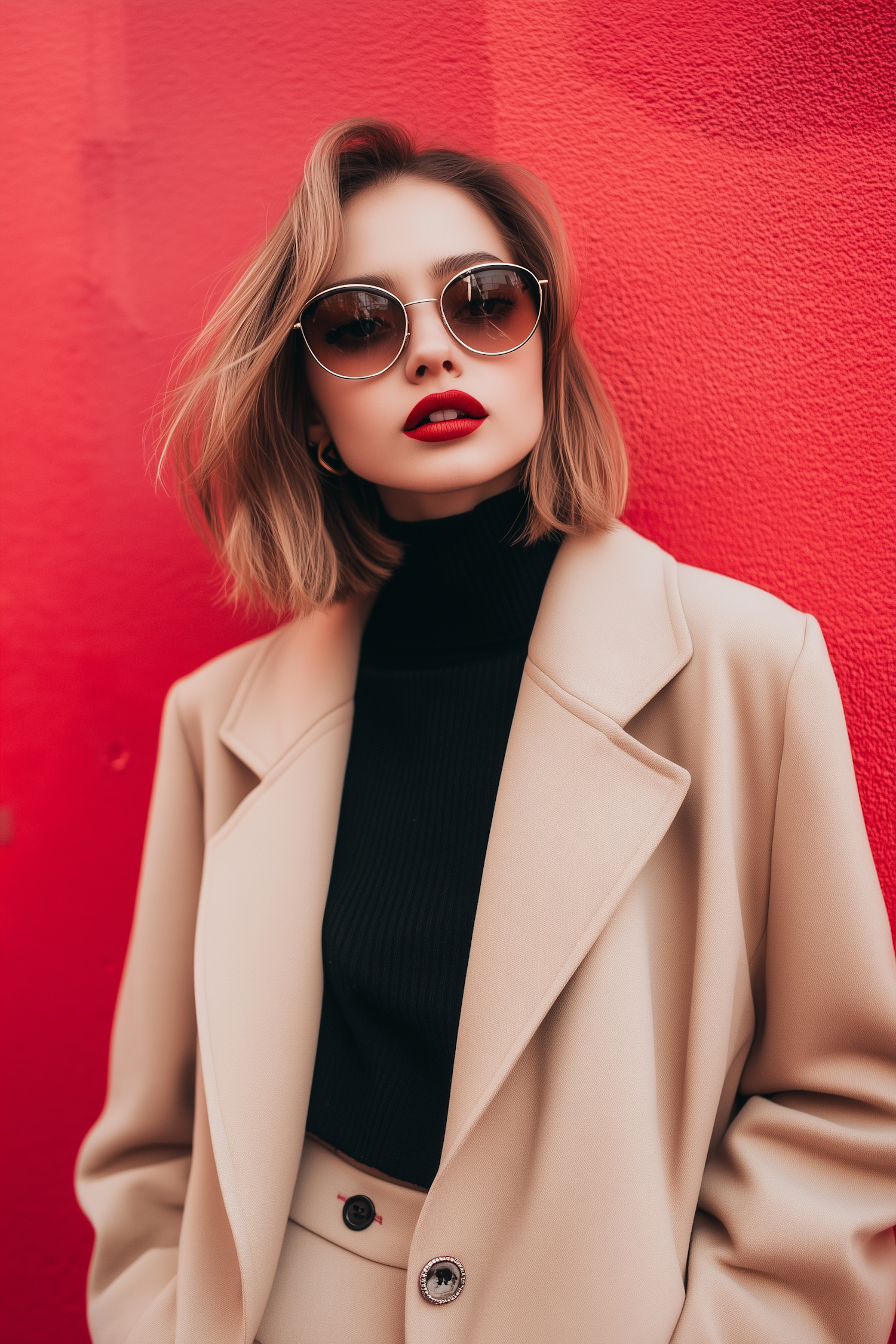 Stylish Woman in Red Background