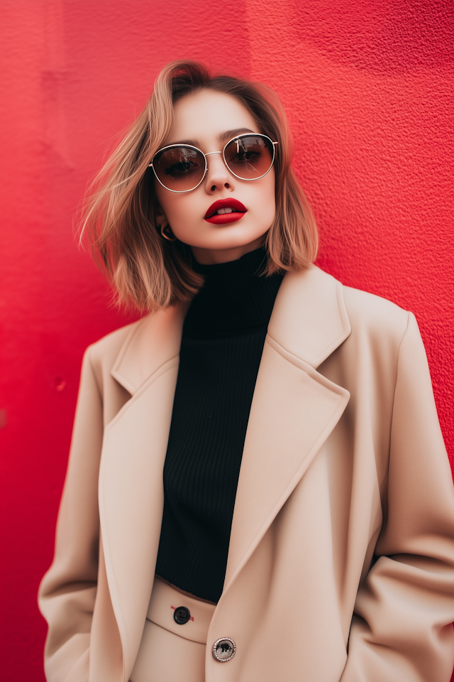 Stylish Woman in Red Background