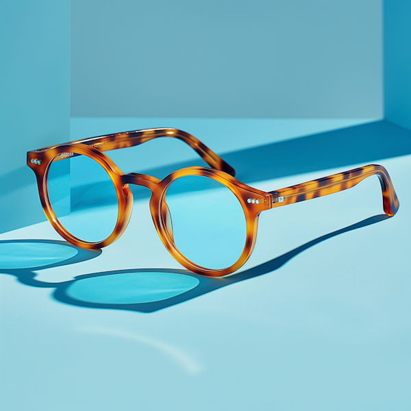 Tortoiseshell Eyeglasses on Blue Background