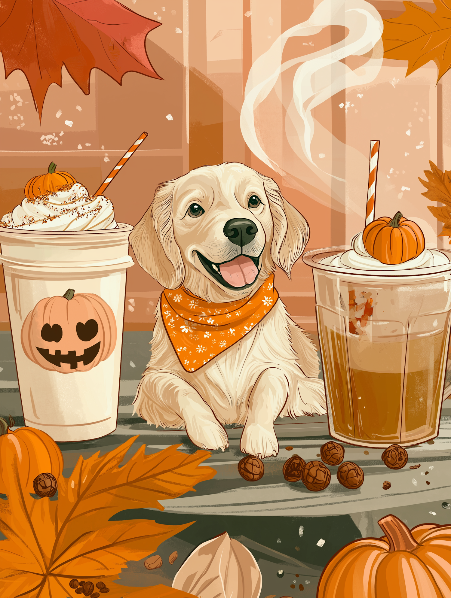 Cheerful Dog in Festive Fall Setting