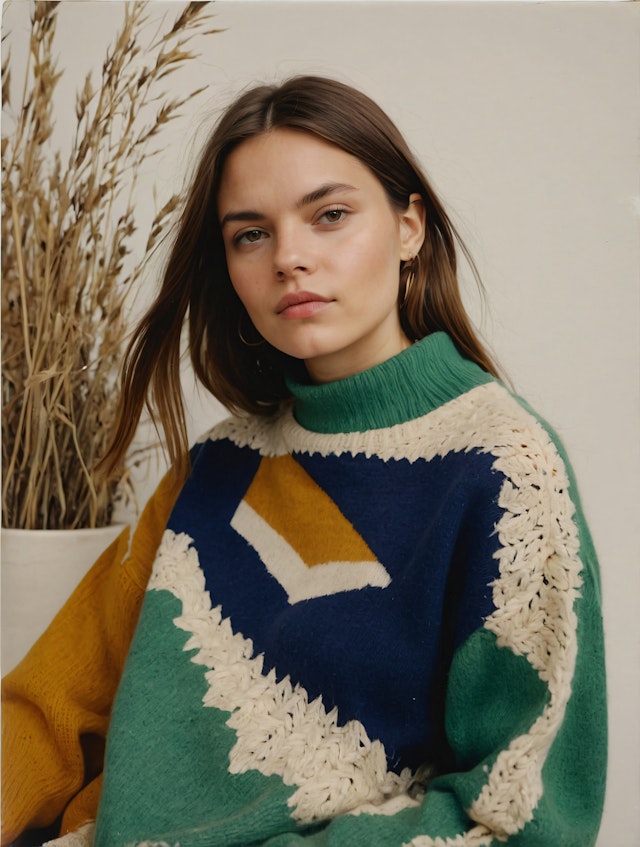 Young Woman in Colorful Sweater