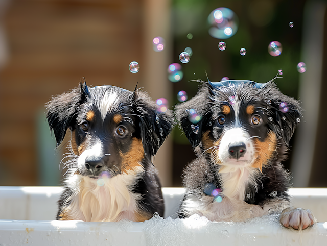 Adorable Sudsy Australian Shepherd Puppies