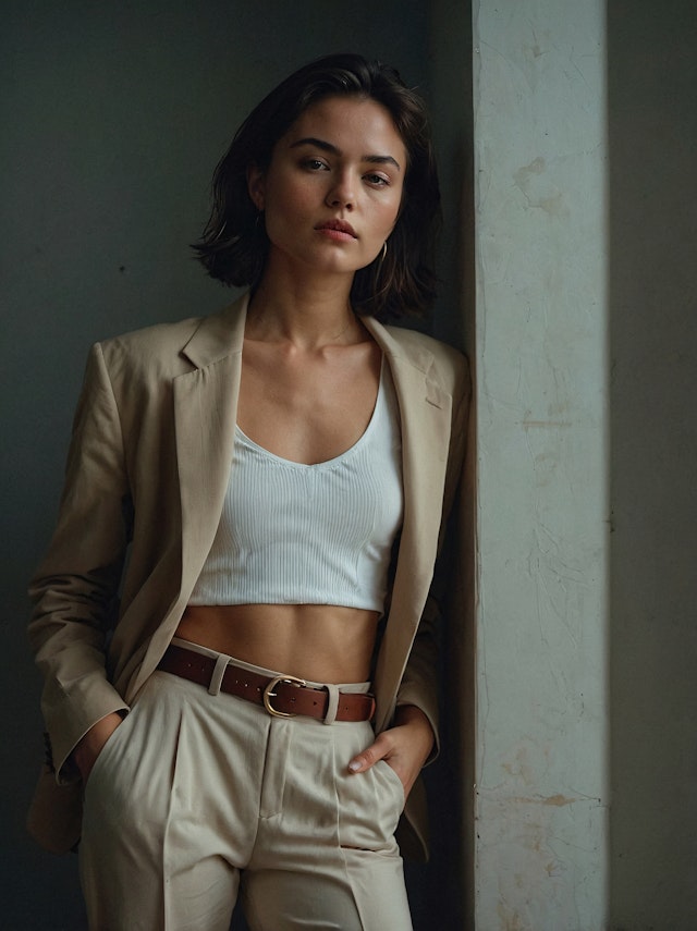 Woman in Beige Suit