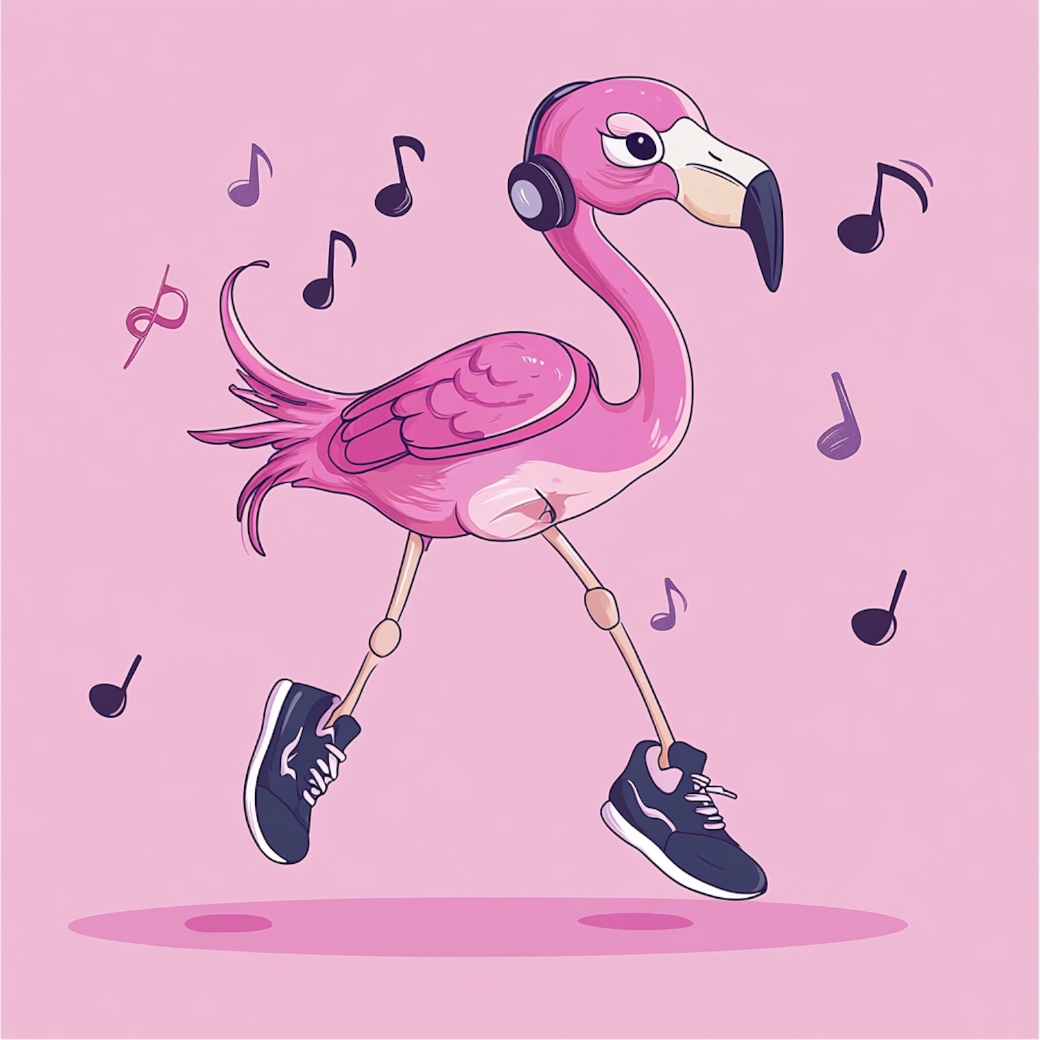 Whimsical Flamingo with Headphones