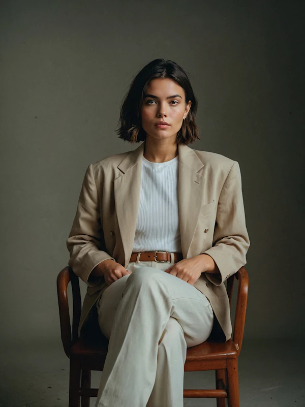 Portrait of a Woman in Beige Blazer