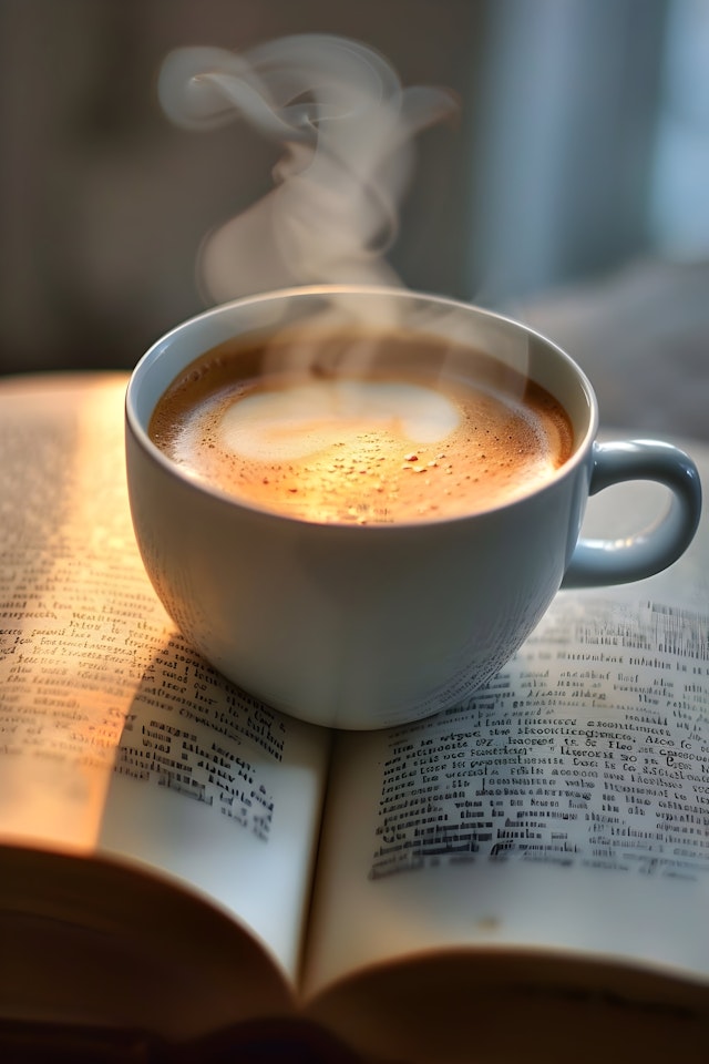 Cozy Coffee and Book Scene