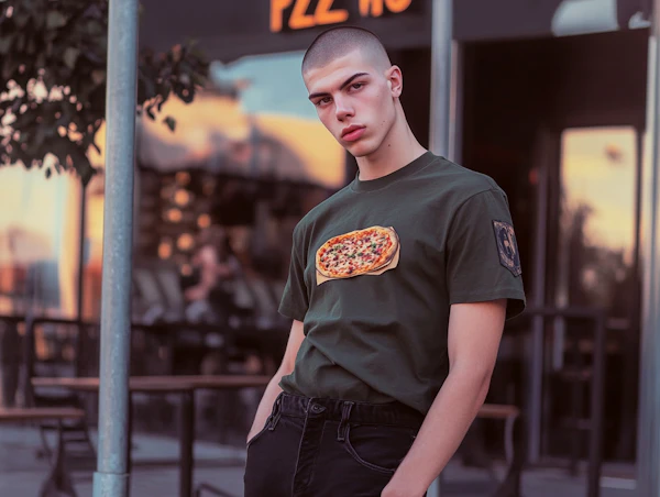 Young Man with Pizza T-Shirt