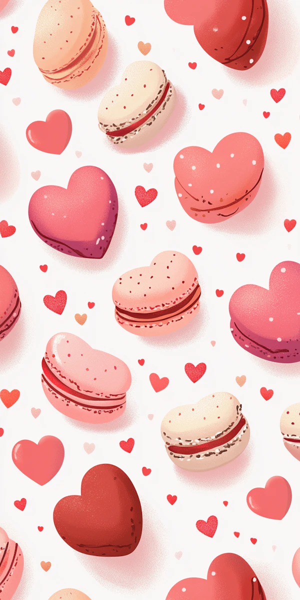 Heart-Shaped Macarons and Hearts Pattern