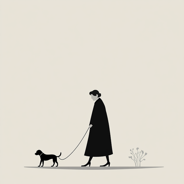 Stylized Woman and Dog Walking