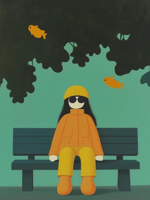 Stylized Character on Bench