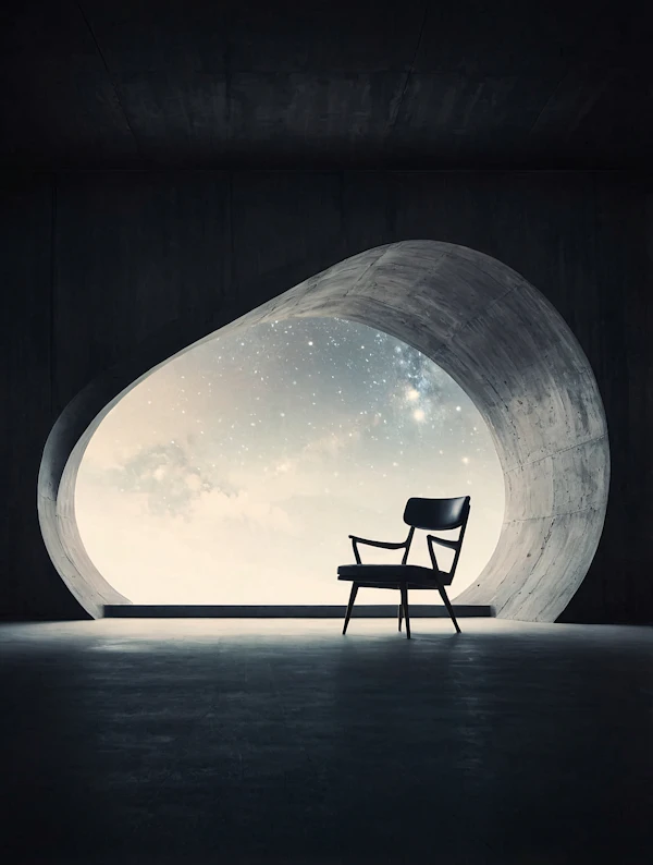 Minimalist Interior with Starry Sky