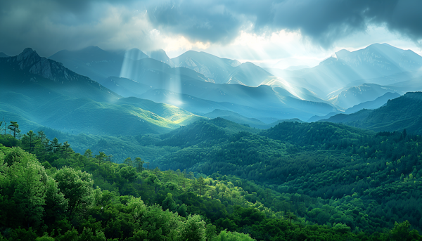 Ethereal Sunlight Over Lush Landscape