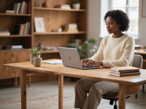 Woman Typing at Desk