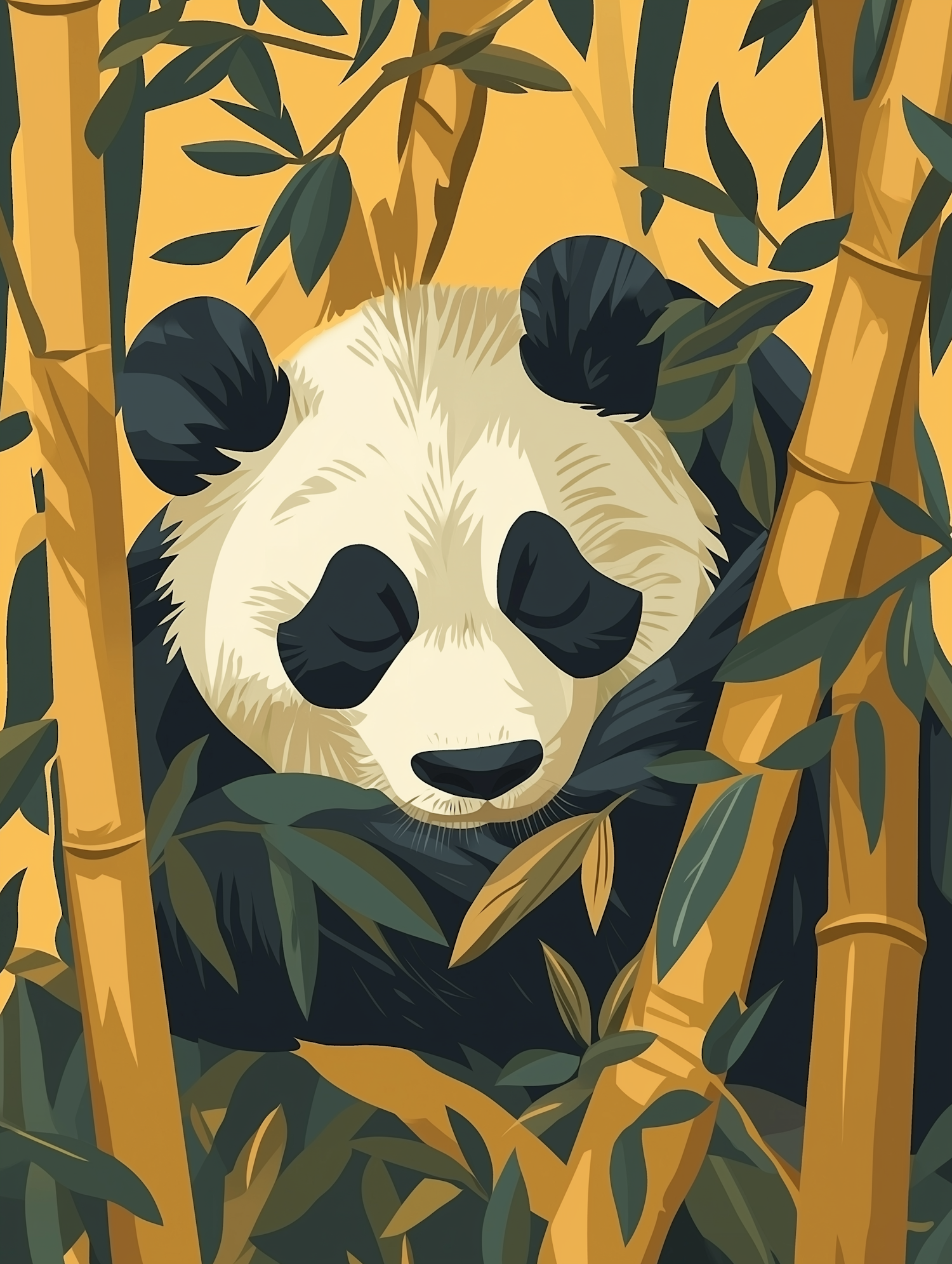 Tranquil Panda Amidst Bamboo