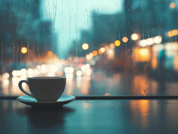 Coffee Cup by Rainy Window