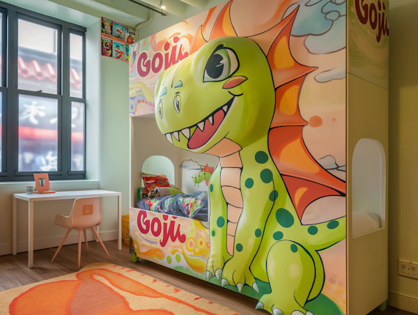 Goji the Dinosaur Mural in Children's Bedroom