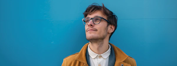 Contemplative Young Man Against Blue Background