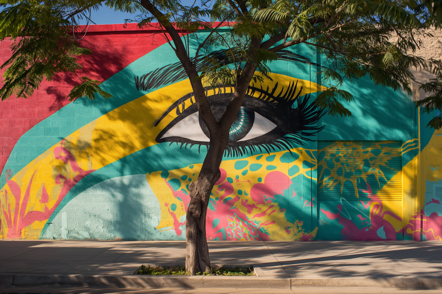 Urban Mural with Integrative Tree Artwork