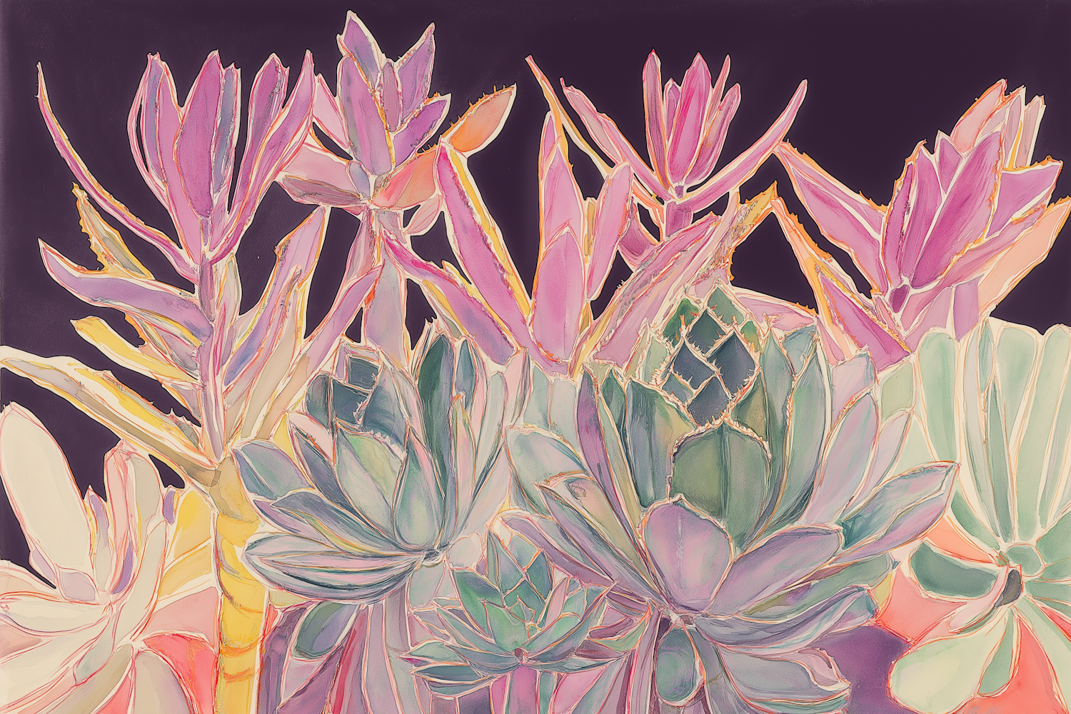 Expressionistic Succulent Plants Illustration