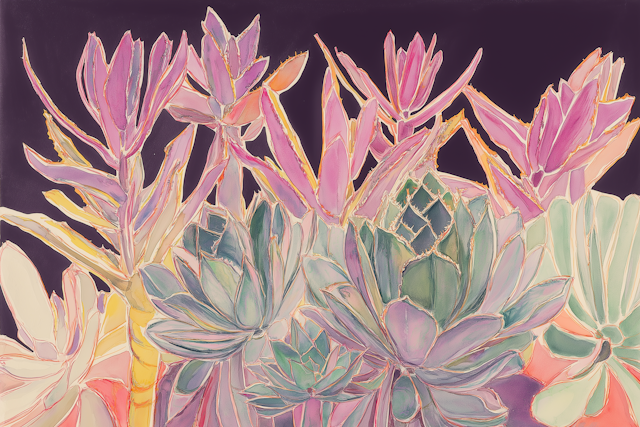 Expressionistic Succulent Plants Illustration