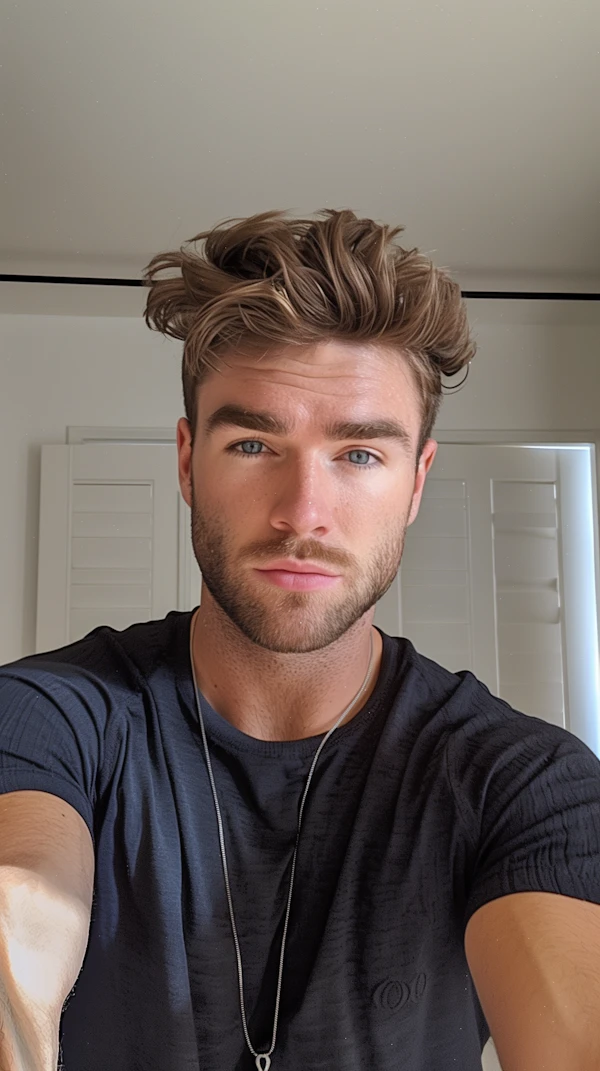 Confident Young Man with Beard and Blue Eyes