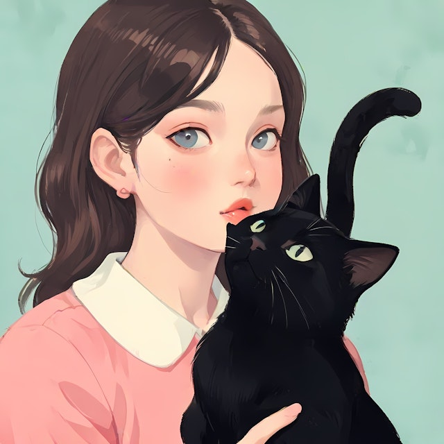 Woman with Black Cat