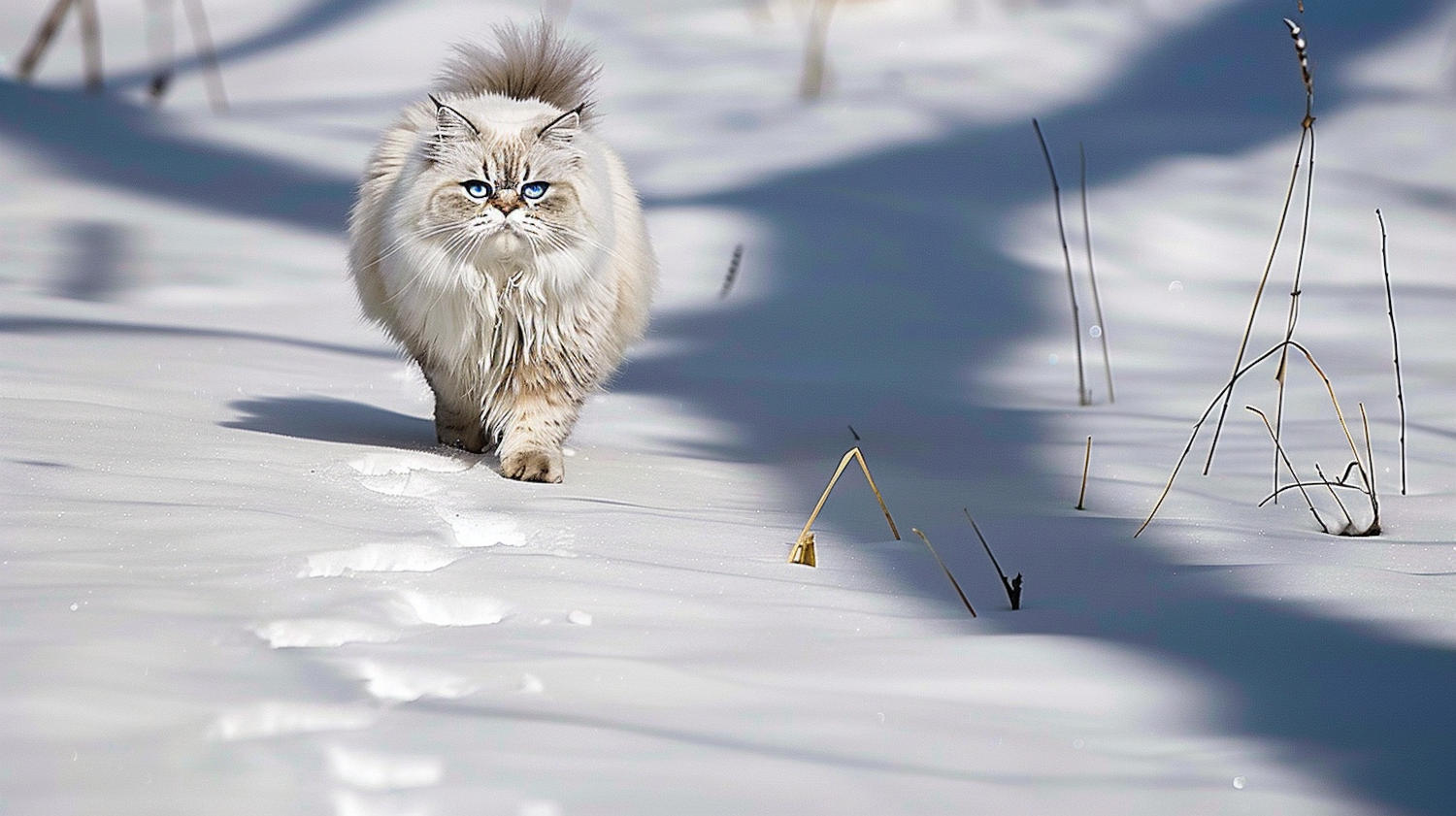 Cat in Snowy Landscape