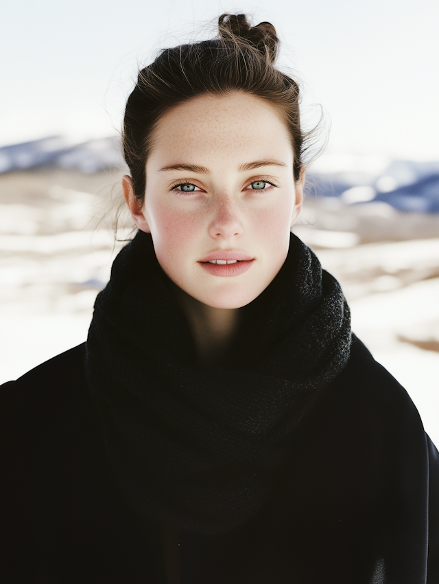 Portrait of a Young Woman in a Snowy Landscape