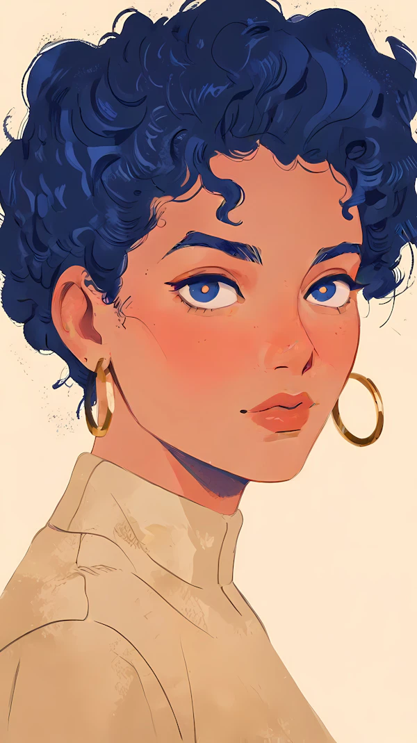 Stylized Portrait with Blue Hair