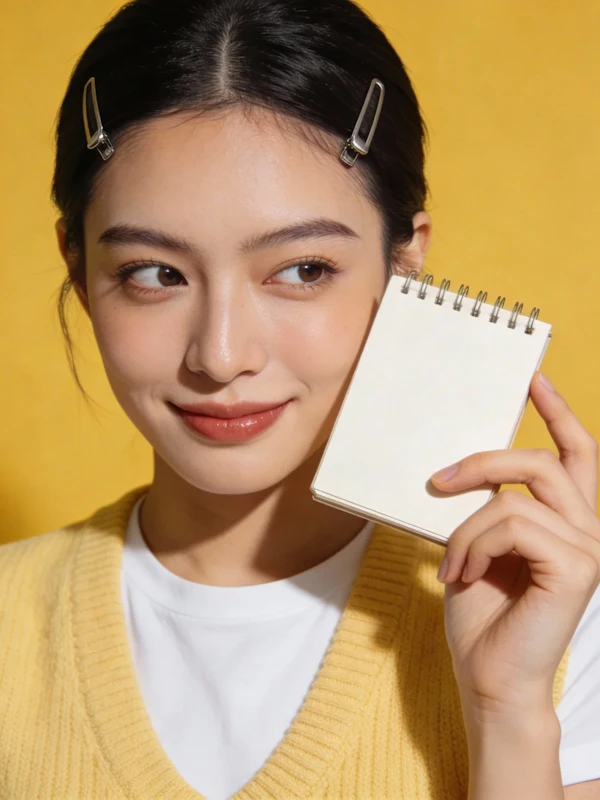 Cheerful Woman with Notebook