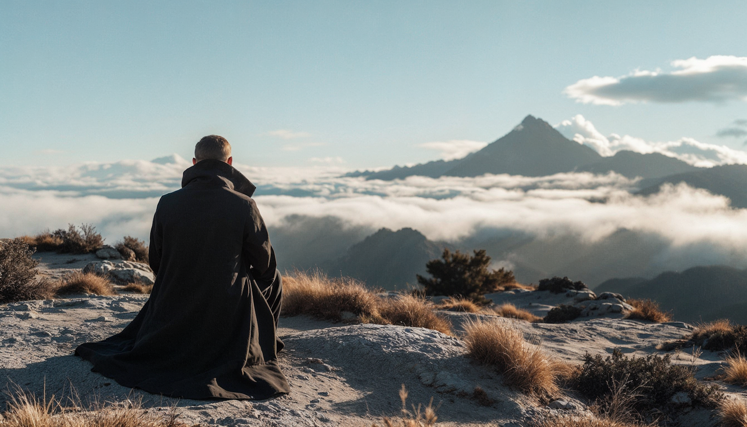 Contemplative Solitude in Mountain Landscape