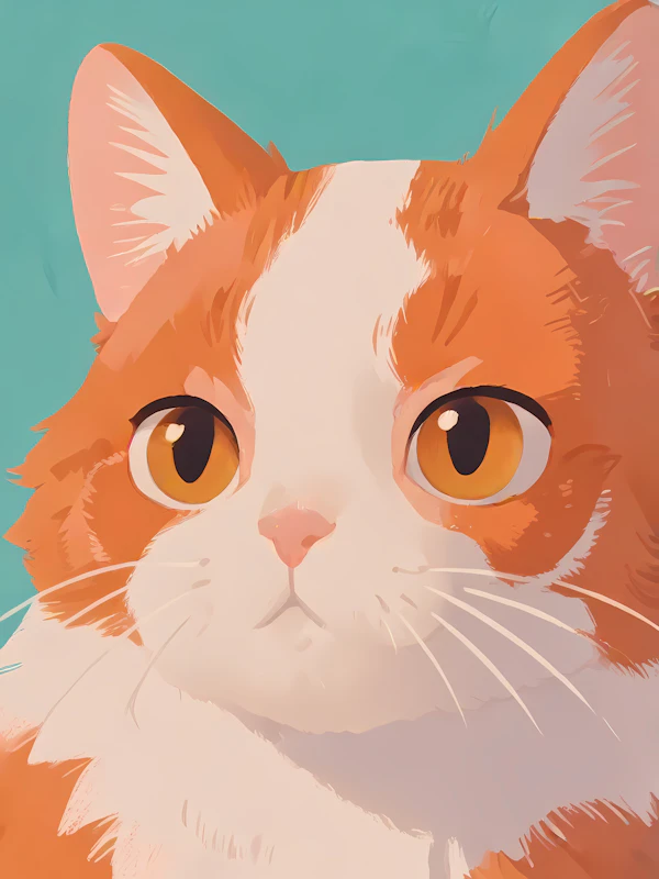 Illustration of a Cat with Orange and White Fur
