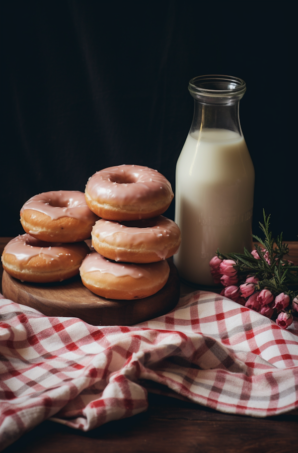 Rustic Charm Pink Donuts and Milk Still-Life