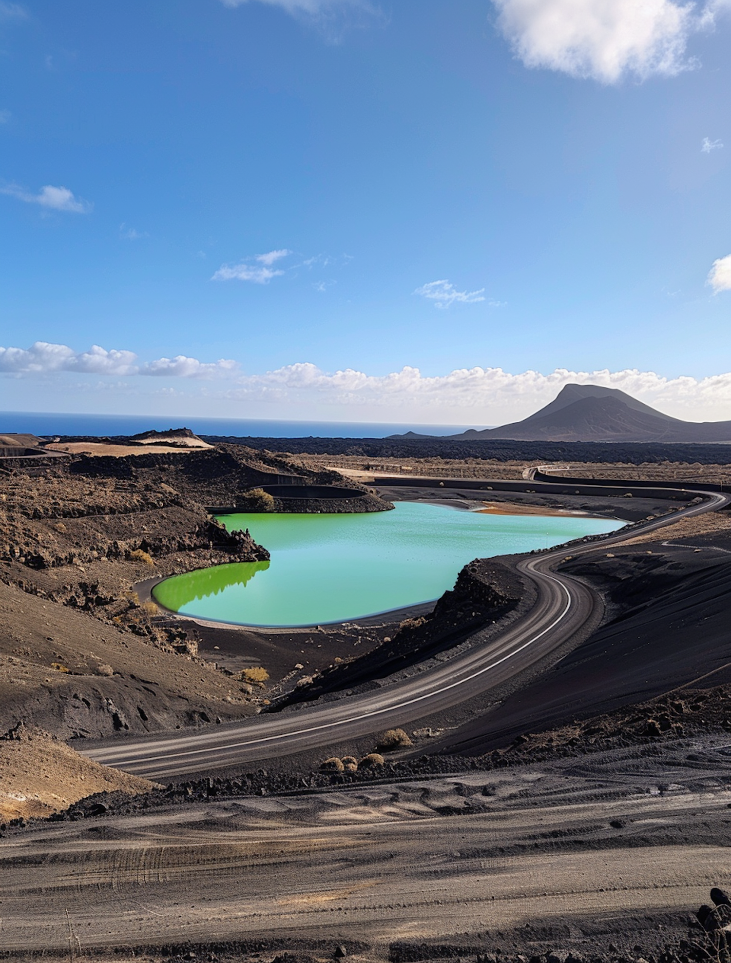 Volcanic Landscape with Green Lake