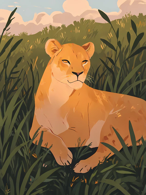 Lioness in Tall Grass