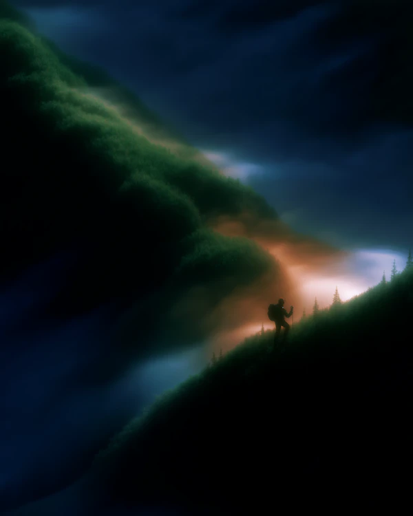 Hiker in Misty Hills