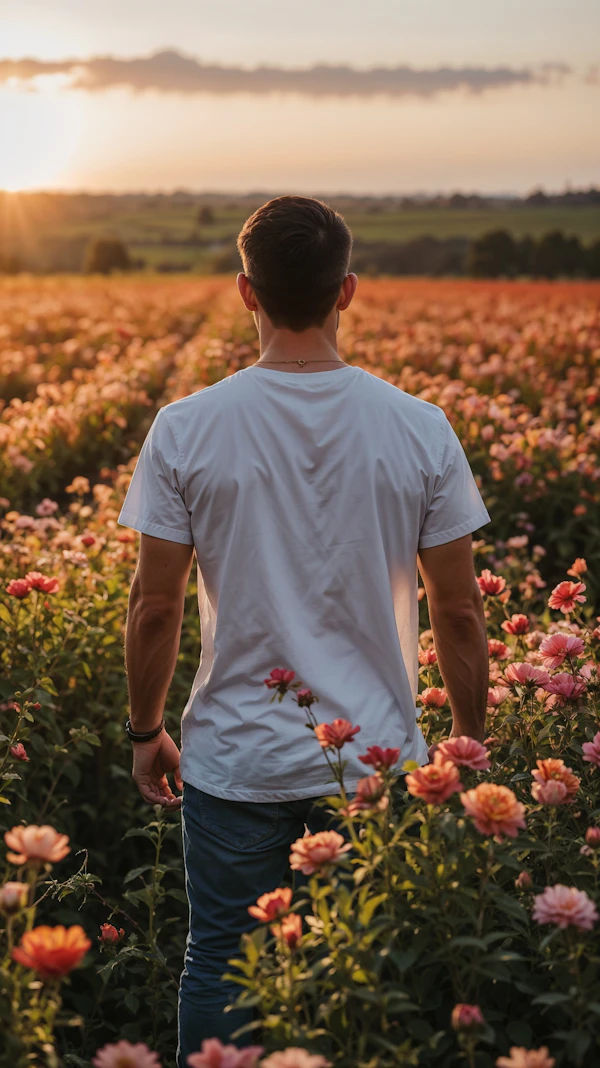 Contemplative Moment in Flower Field
