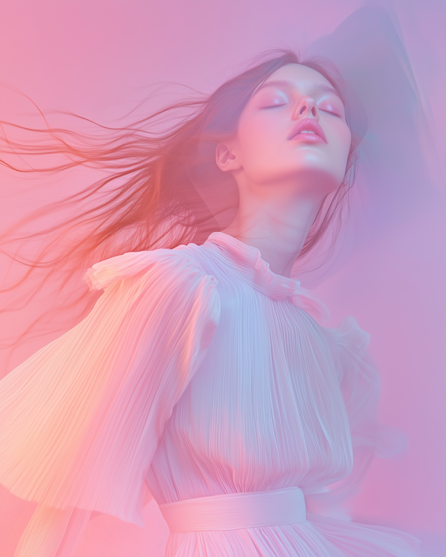 Ethereal Woman in Pastel Dress