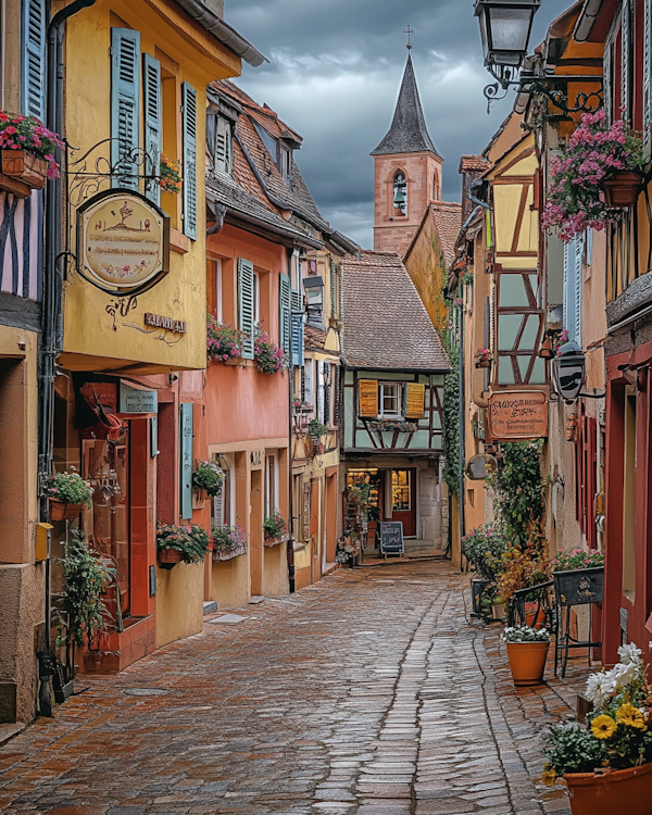 Picturesque European Cobblestone Street