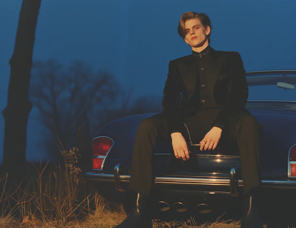 Elegant Person on Classic Car