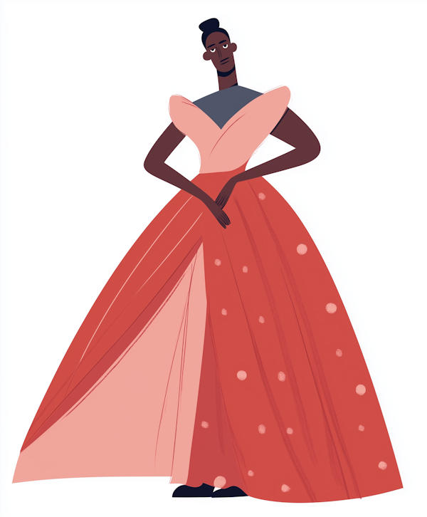 Elegant Woman in Coral Gown Illustration